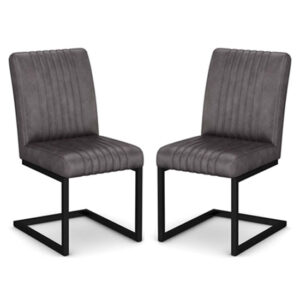 Veto Grey PU Leather Dining Chairs In A Pair With Metal Frame