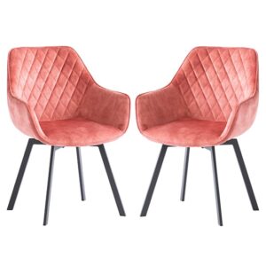 Viha Swivel Pink Velvet Dining Chairs In Pair