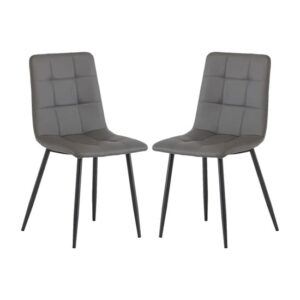 Virti Grey Faux Leather Dining Chairs In Pair