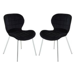 Warden Black Velvet Dining Chairs With Silver Legs In A Pair