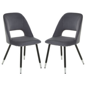 Warns Grey Velvet Dining Chairs With Silver Foottips In A Pair
