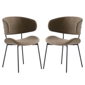 Wera Olive Green Fabric Dining Chairs With Black Legs In Pair