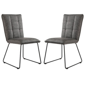 Wichita Grey Faux Leather Dining Chairs In Pair