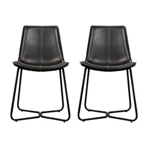 Hawker Charcoal Leather Dining Chairs With Metal Base In A Pair