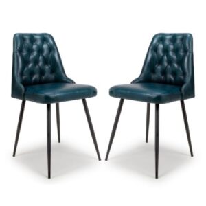 Basel Blue Genuine Buffalo Leather Dining Chairs In Pair