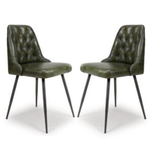 Basel Green Genuine Buffalo Leather Dining Chairs In Pair