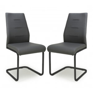 Carlton Graphite Grey Leather Effect Dining Chairs In Pair