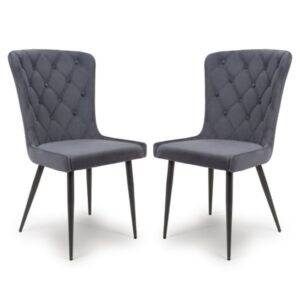 Merill Grey Velvet Dining Chairs With Metal Legs In Pair