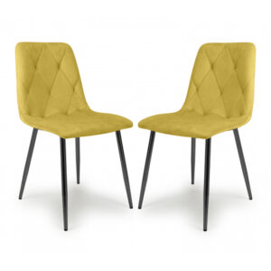 Vestal Mustard Brushed Velvet Dining Chairs In Pair