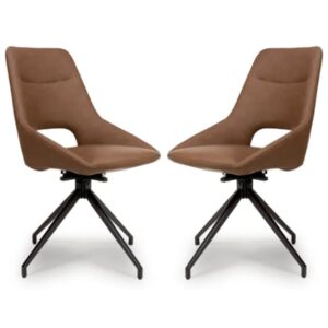 Aara Tan Faux Leather Dining Chairs Swivel In Pair