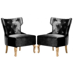 Narvel Black Velvet Dining Chairs With Natural Legs In Pair