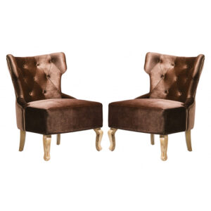 Narvel Brown Velvet Dining Chairs With Natural Legs In Pair
