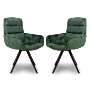 Oakley Green Chenille Fabric Dining Chairs Swivel In Pair