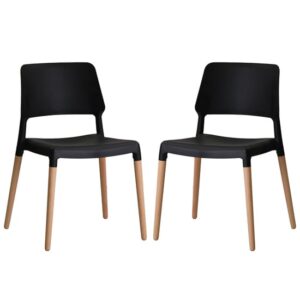 Rivera Black Plastic Dining Chairs With Beech Legs In Pair
