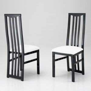 Cexa Black Wooden Dining Chairs With White Seat In Pair