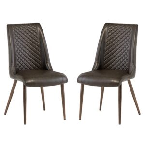 Aalya Dark Brown Faux Leather Dining Chairs In Pair