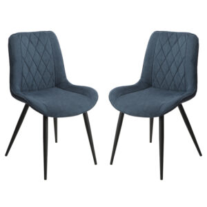 Arta Diamond Stitch Blue Fabric Dining Chairs In Pair