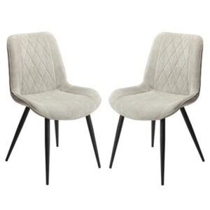 Arta Diamond Stitch Light Grey Fabric Dining Chairs In Pair