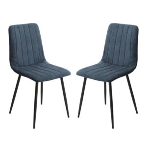 Arta Straight Stitch Blue Fabric Dining Chairs In Pair