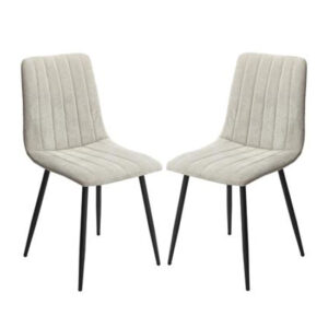 Arta Straight Stitch Light Grey Fabric Dining Chairs In Pair
