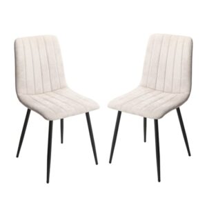 Arta Straight Stitch Natural Fabric Dining Chairs In Pair