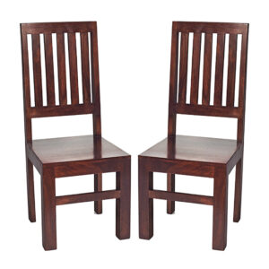 Tinos Dark Mahogany Mangowood Slat Back Dining Chairs In Pair