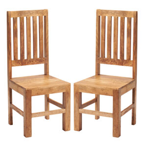 Tinos Light Mahogany Mangowood Slat Back Dining Chairs In Pair
