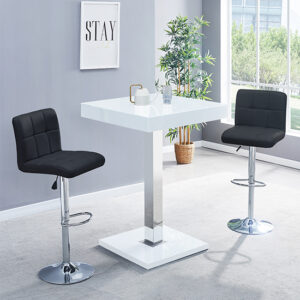 Topaz White High Gloss Bar Table With 2 Coco Black Stools