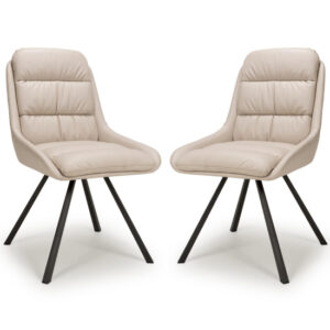 Addis Swivel Cream Leather Effect Dining Chairs In Pair