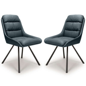 Addis Swivel Midnight Blue Leather Effect Dining Chairs In Pair