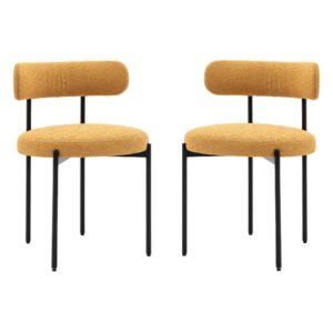 Arras Ochre Polyester Fabric Dining Chairs In Pair