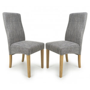 Basey Grey Tweed Fabric Dining Chairs In Pair