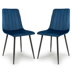 Leuven Blue Brushed Velvet Dining Chairs In Pair