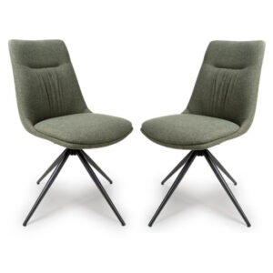 Buxton Swivel Sage Fabric Dining Chairs In Pair