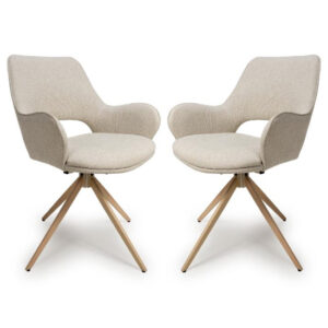 Playa Swivel Natural Fabric Dining Chairs In Pair