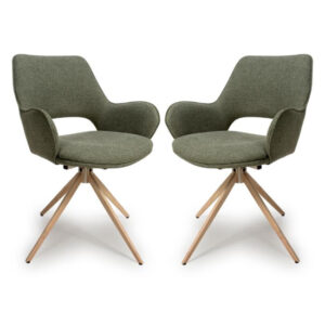 Playa Swivel Sage Fabric Dining Chairs In Pair