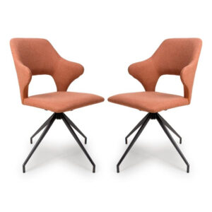 Vercelli Swivel Brick Fabric Dining Chairs In Pair