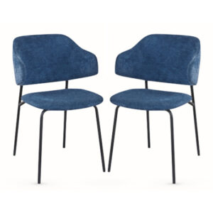 Benson Navy Fabric Dining Chairs With Black Frame In Pair