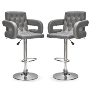 Silvis Adjustable Grey Faux Leather Bar Stools In Pair