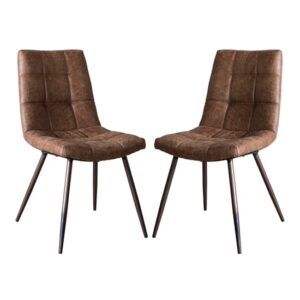 Danbury Brown Faux Leather Dining Chairs In Pair