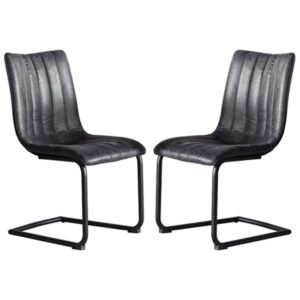Edenton Grey Faux Leather Dining Chairs In Pair