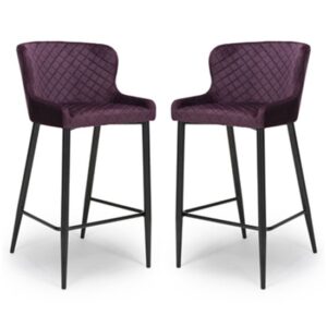 Malmo Mulberry Velvet Fabric Bar Stool With Metal Base In Pair