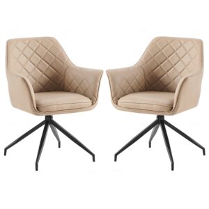 Alcoa Mink PU Leather Dining Chairs With Black Legs In Pair