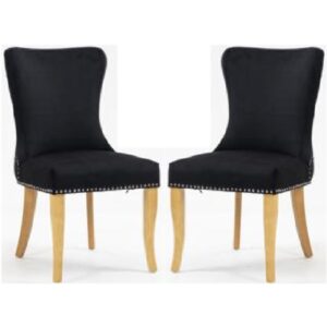 Arvada Jet Black Velvet Dining Chairs With Oak Legs In Pair