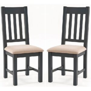 Baqia Dark Grey Wooden Dining Chairs In Pair