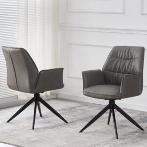 Beloit Grey PU Leather Dining Chairs With Black Legs In Pair