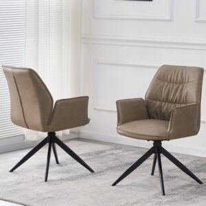 Beloit Taupe PU Leather Dining Chairs With Black Legs In Pair