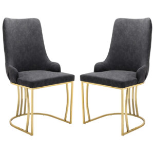 Burma Grey Velvet Dining Chairs With Gold Frame In Pair