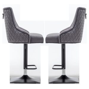 Camarillo Dark Grey Velvet Bar Stools With Black Base In Pair