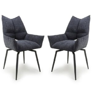Dania Charcoal Fabric Dining Chairs With Black Legs In Pair